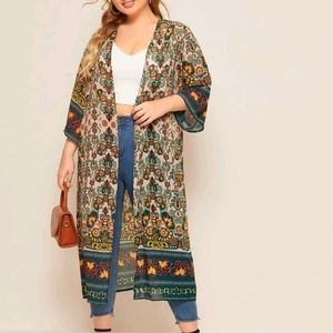 Plus Tribal Print Semi Sheer Kimono